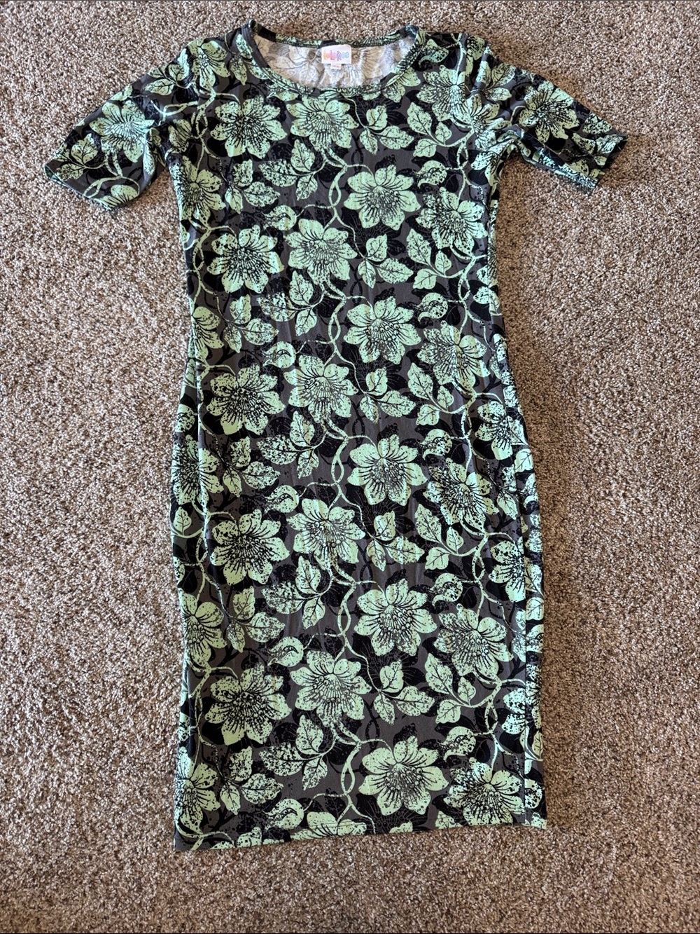 LuLaRoe Black and Mint Floral Midi Dress